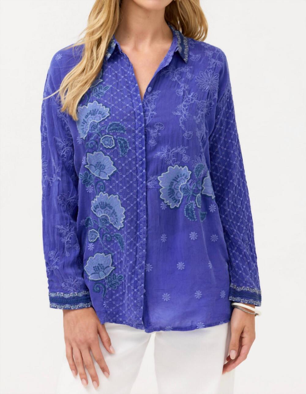 NEW JOHNNY WAS slim audrey button down tunic in clematis blue